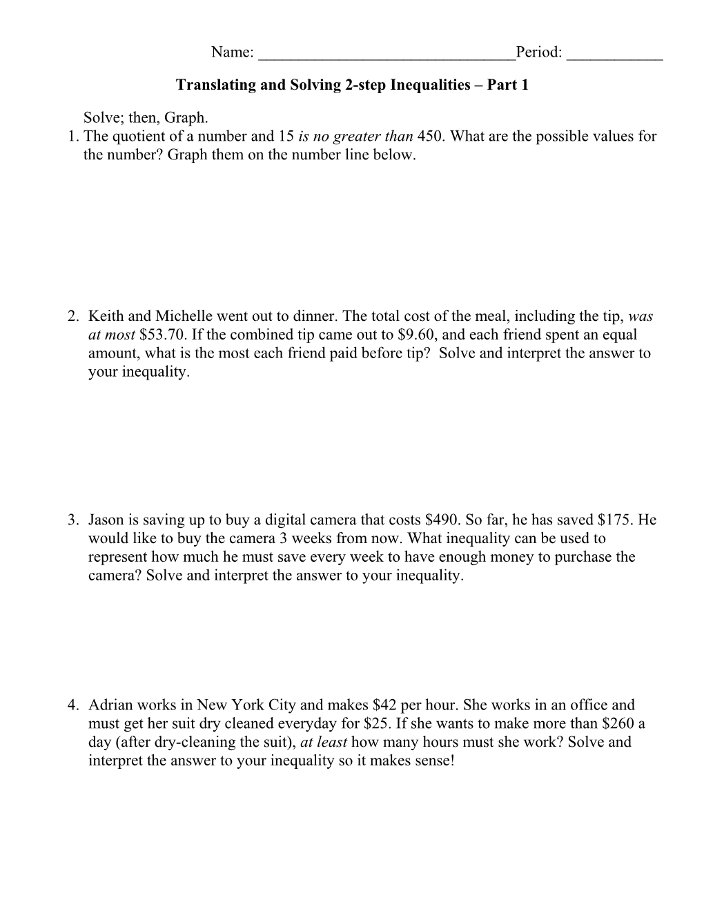 Translating and Solving 2-Step Inequalities Part 1