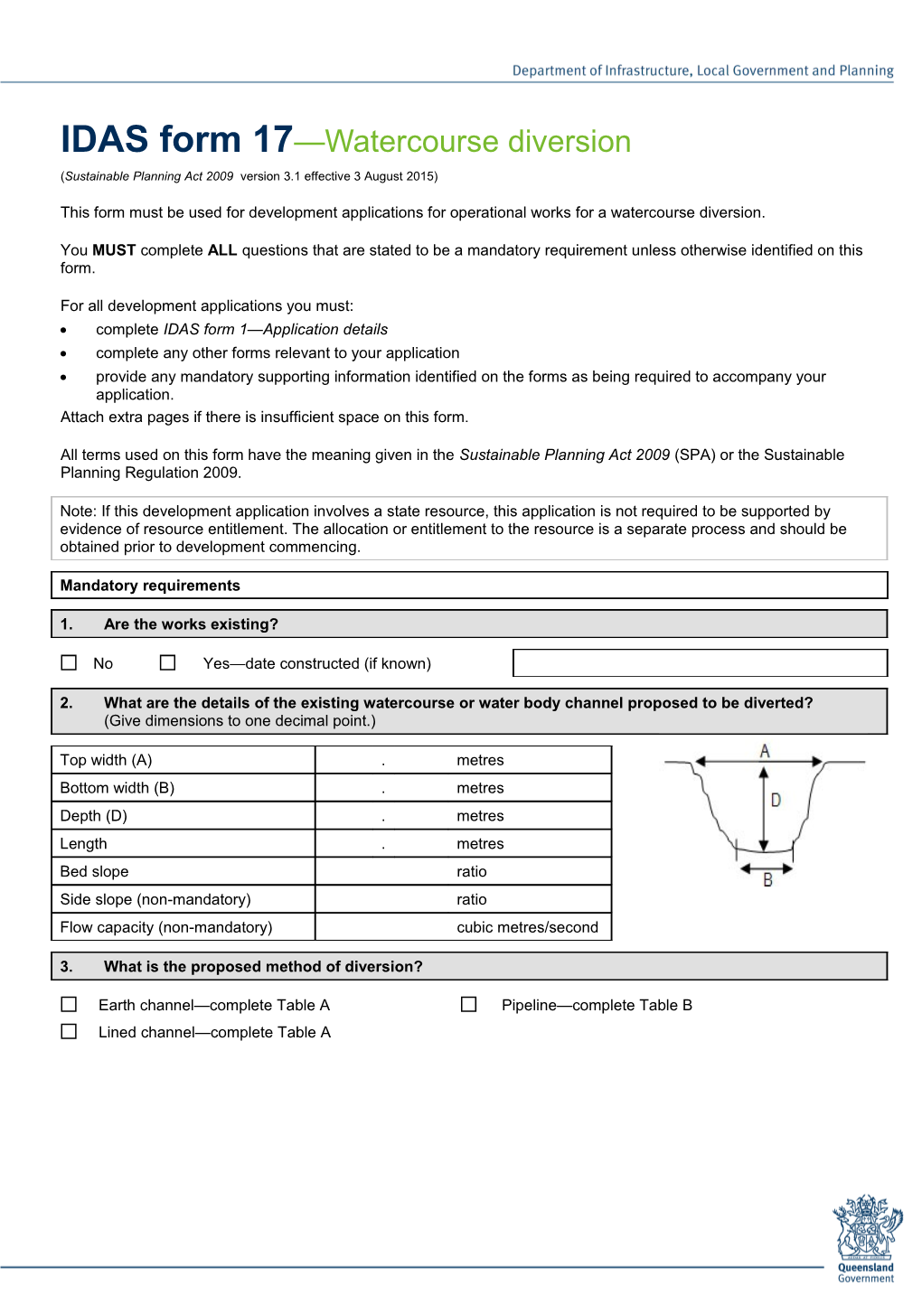 IDAS Form 17 - Watercourse Diversion