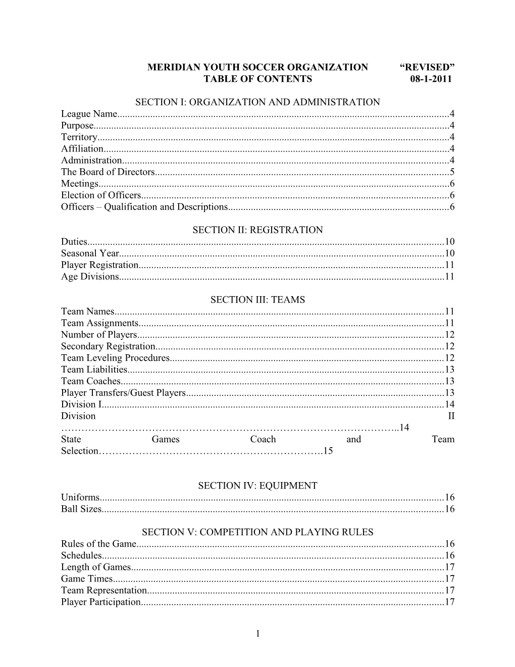 Meridian Youth Soccer Organization Revised