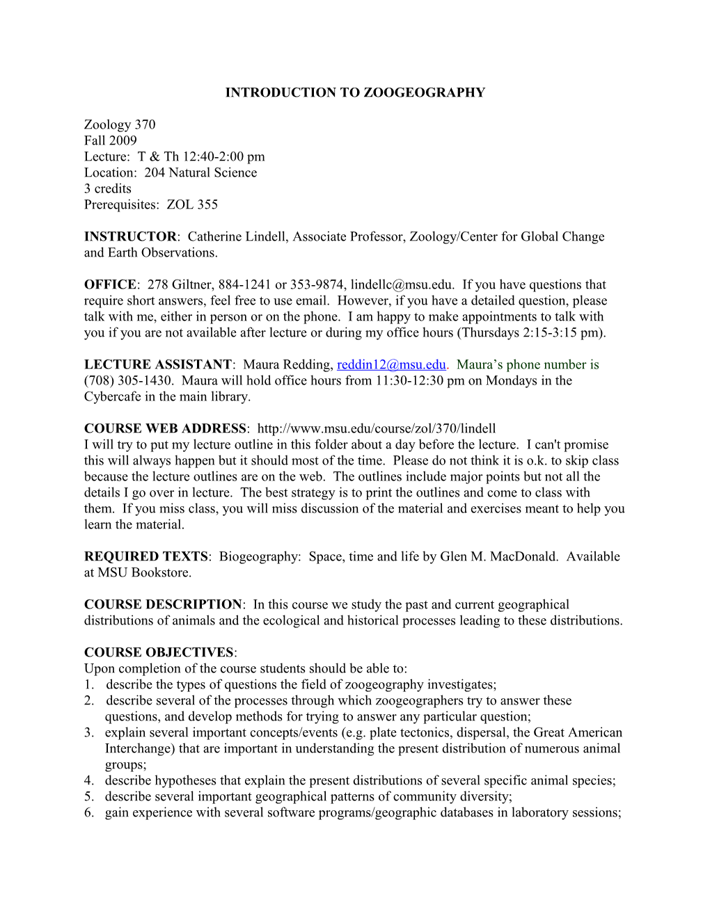 Introduction to Zoogeography