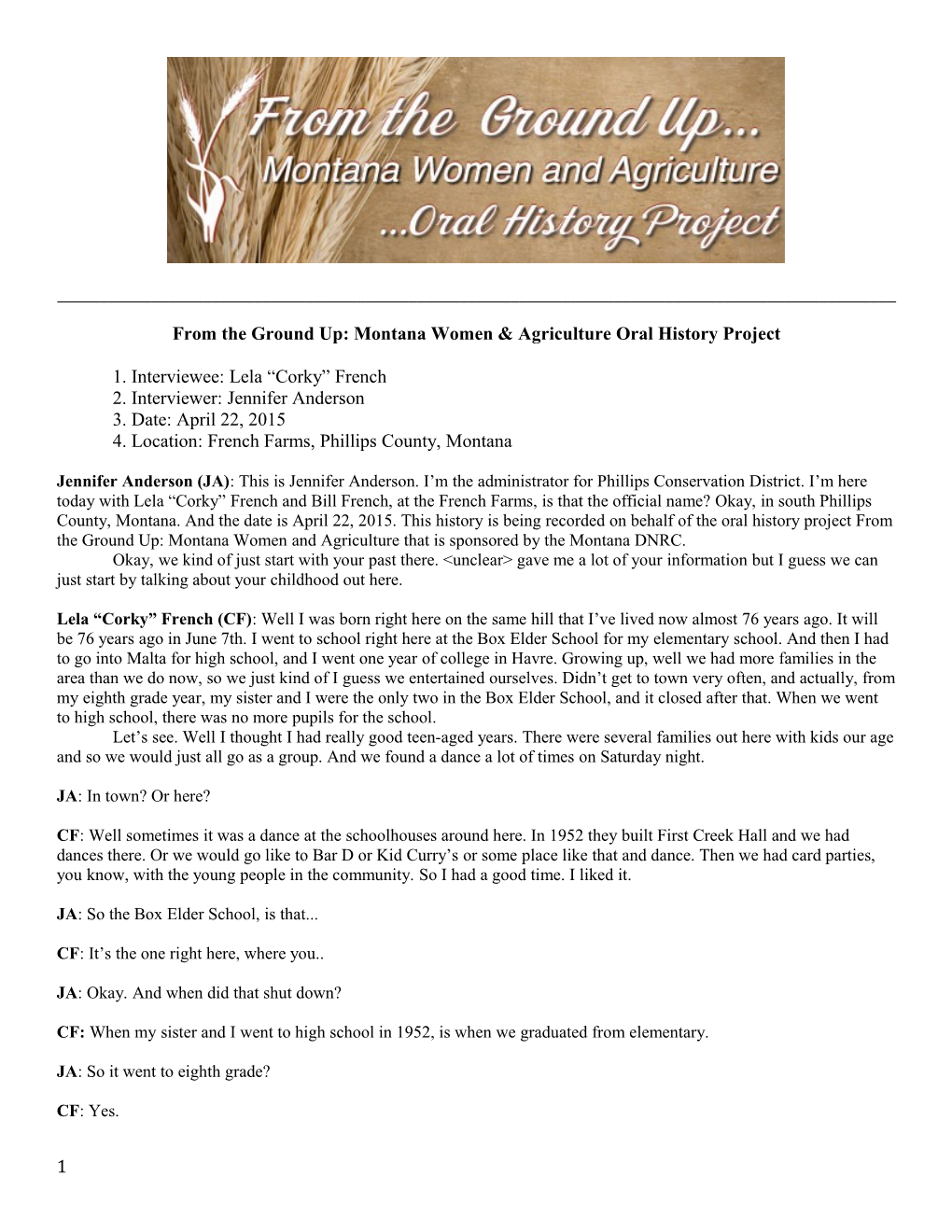 From the Ground Up: Montana Women & Agriculture Oral History Project