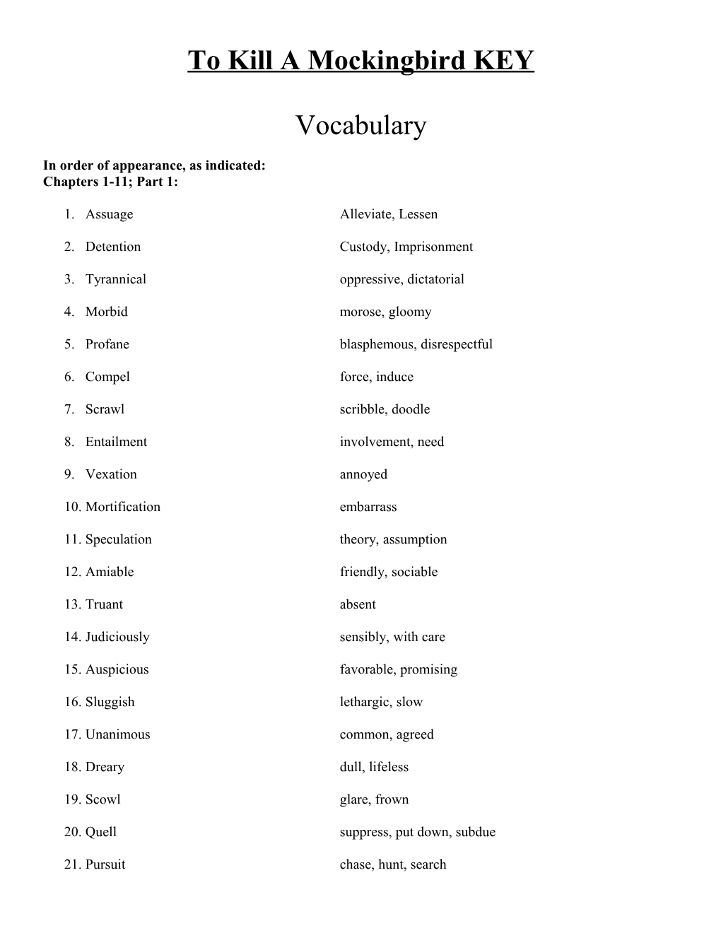 To Kill a Mockingbird Vocabulary