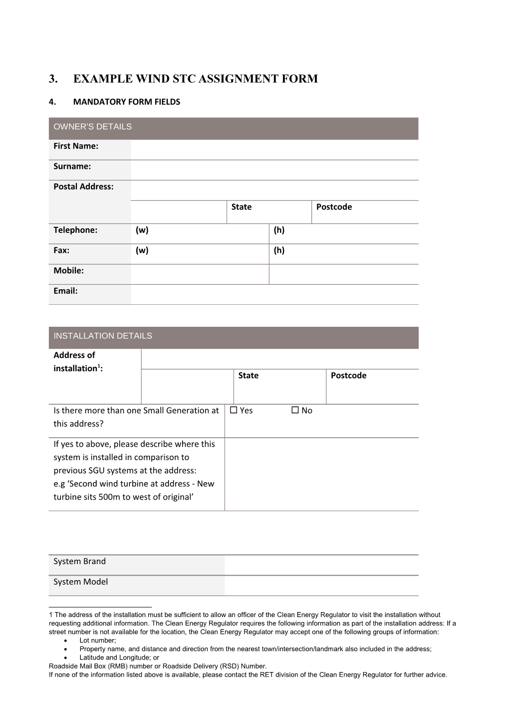 STC Assignment Form Template - Wind