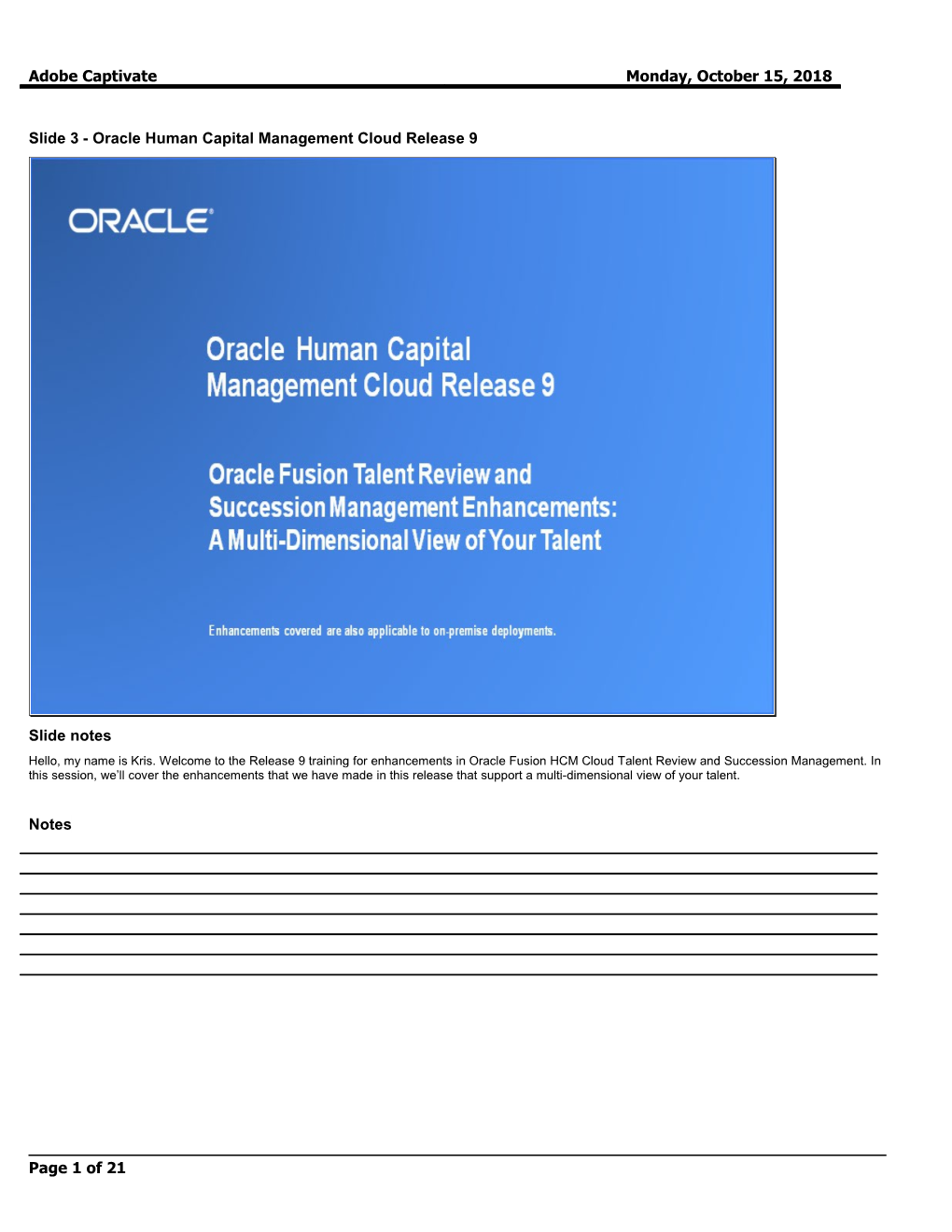Slide 3 - Oracle Human Capital Management Cloud Release 9