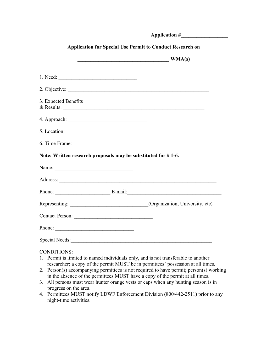 Application for Special Use Permit to Conduct Research On