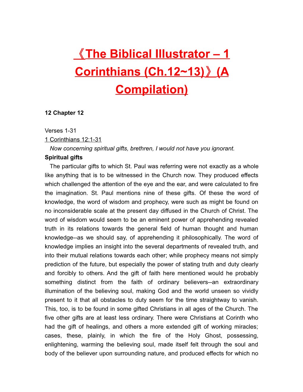 The Biblical Illustrator 1 Corinthians (Ch.12 13) (A Compilation)