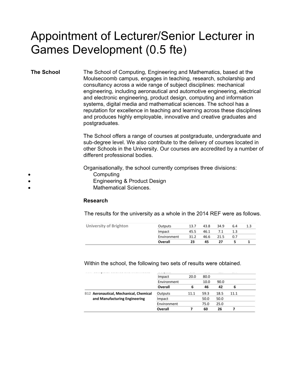 Appointment of Lecturer/Seniorlecturer in Games Development (0.5Fte)