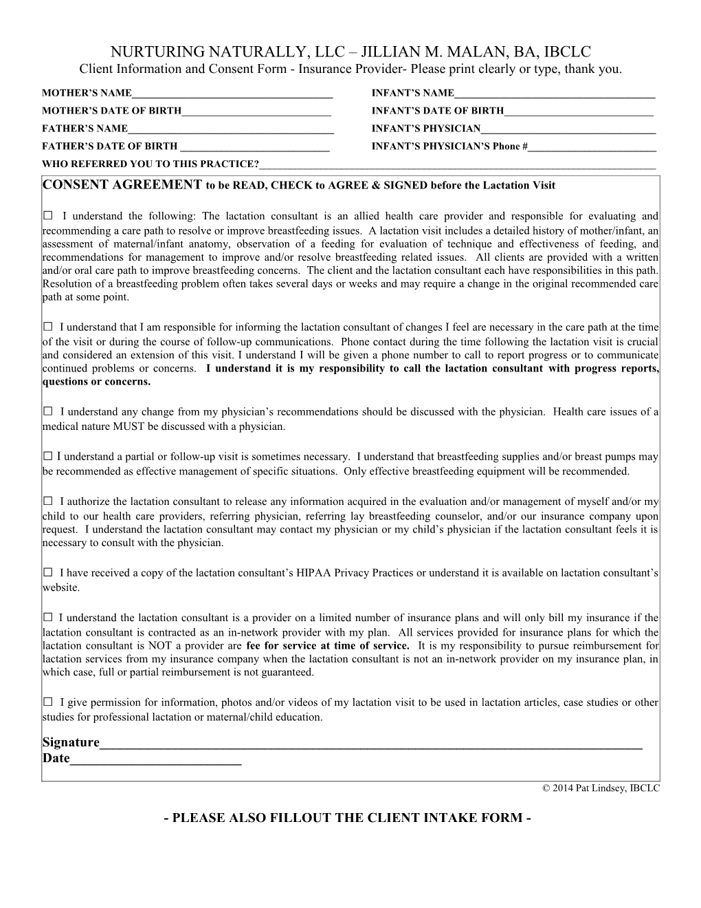 Client Information and Consent Form HONEYSUCKLE, INC