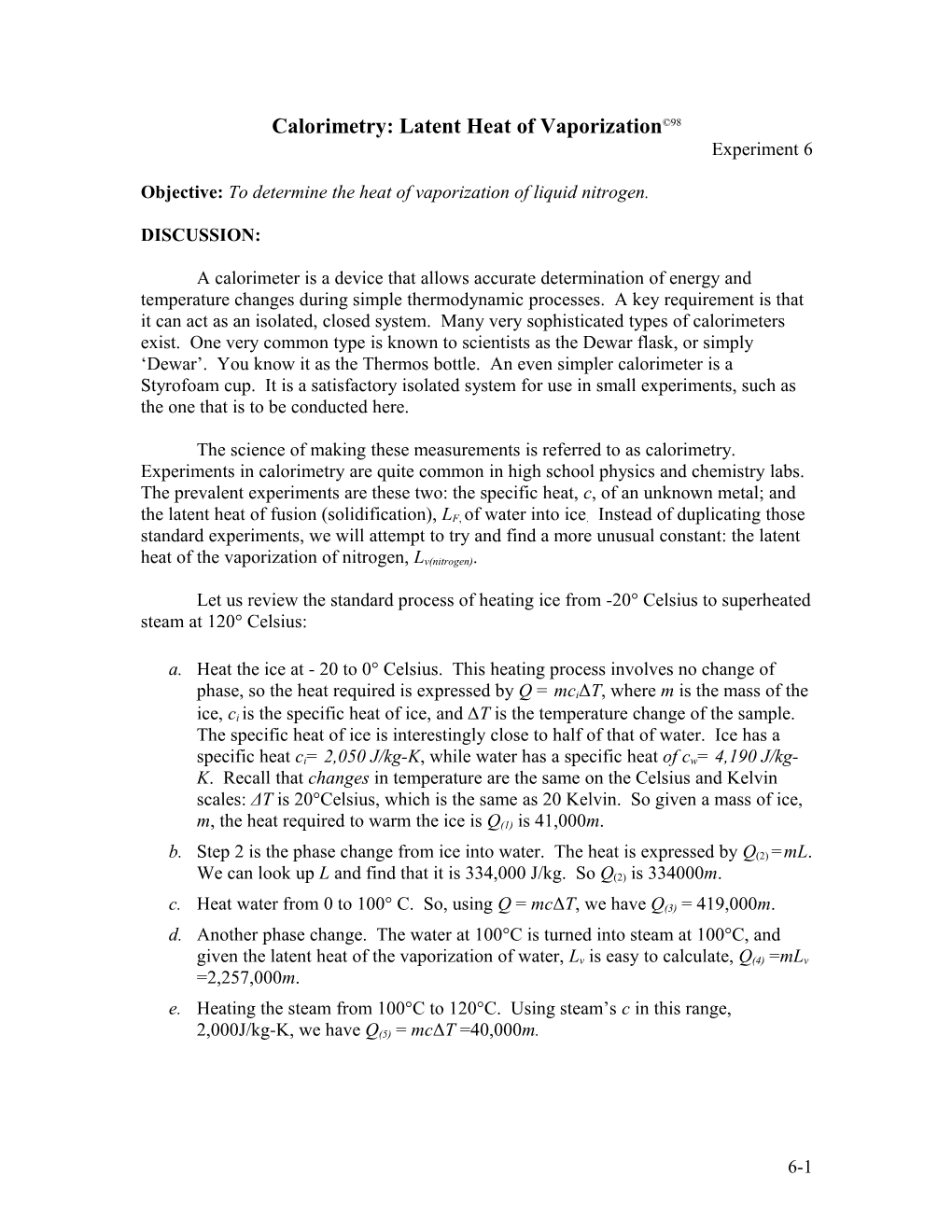 Calorimetry: Latent Heat of Vaporization 98