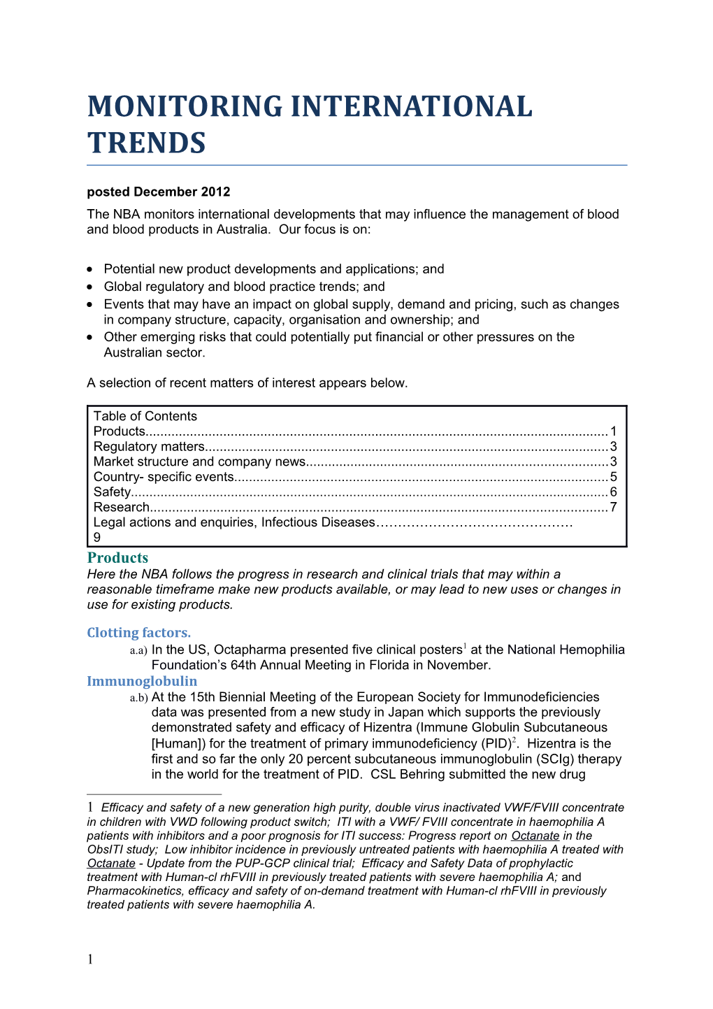 NBA - Monitoring Internation Trends - Prepared December 2012