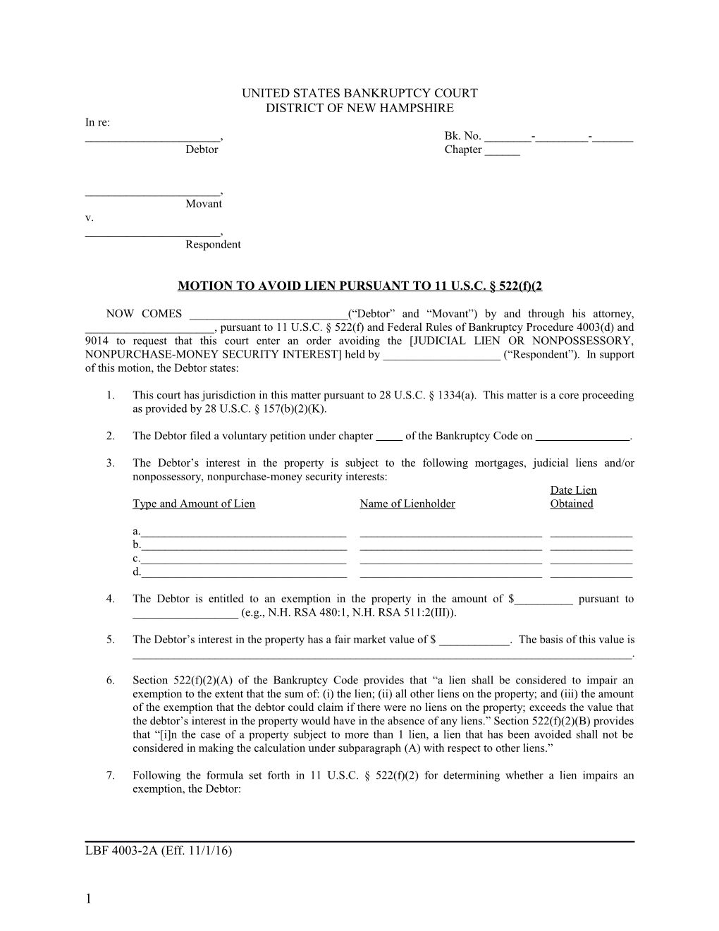 MOTIONTO AVOID LIEN PURSUANT to 11 U.S.C. 522(F)(2