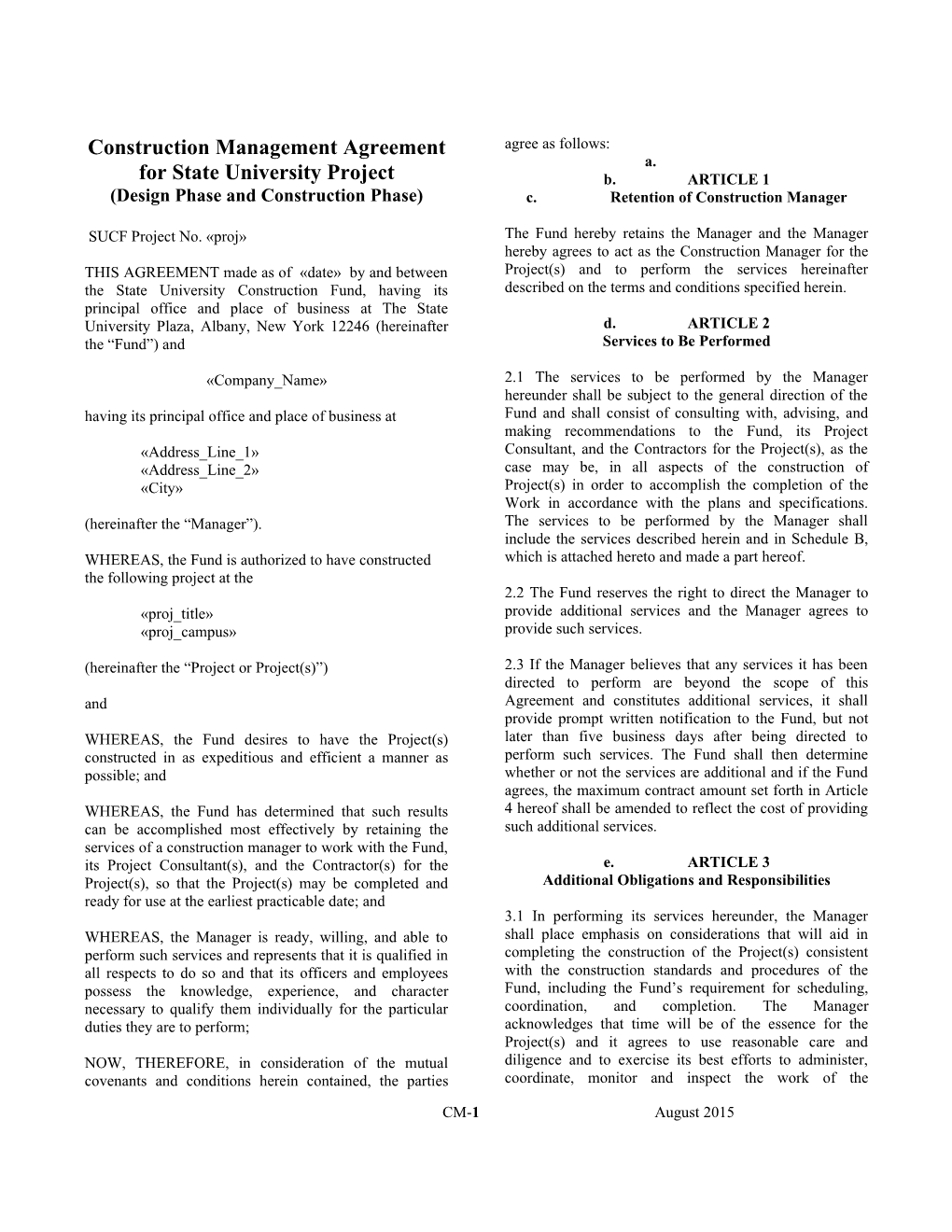 Construction Management Agreement for State University Project