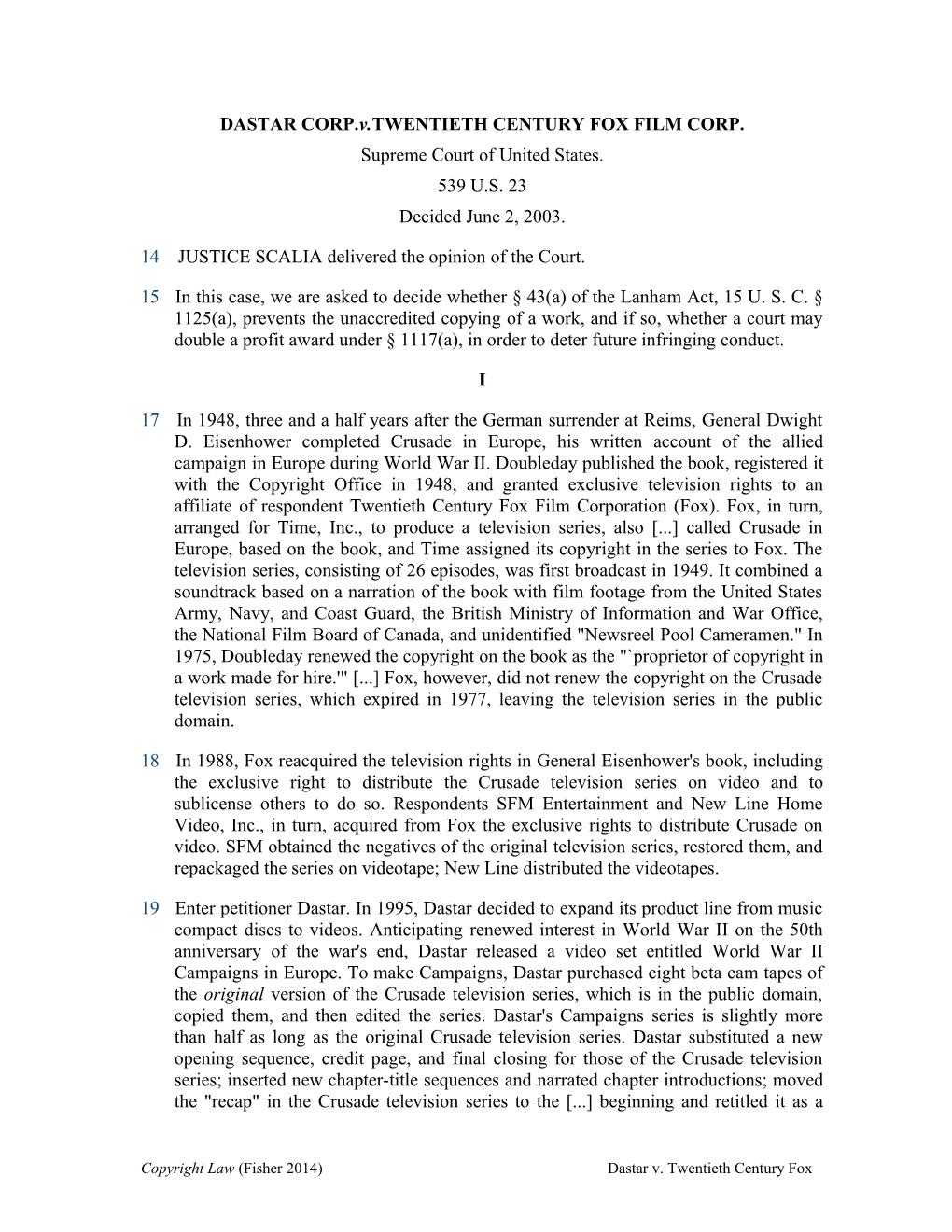 DASTAR CORP. V. TWENTIETH CENTURY FOX FILM CORP