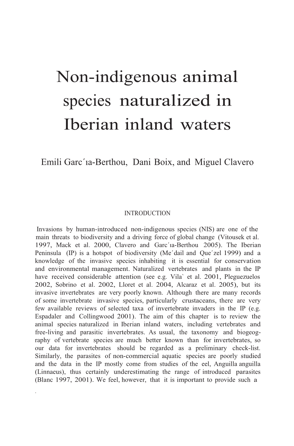 Non-Indigenousanimal Species Naturalizedin Iberianinlandwaters