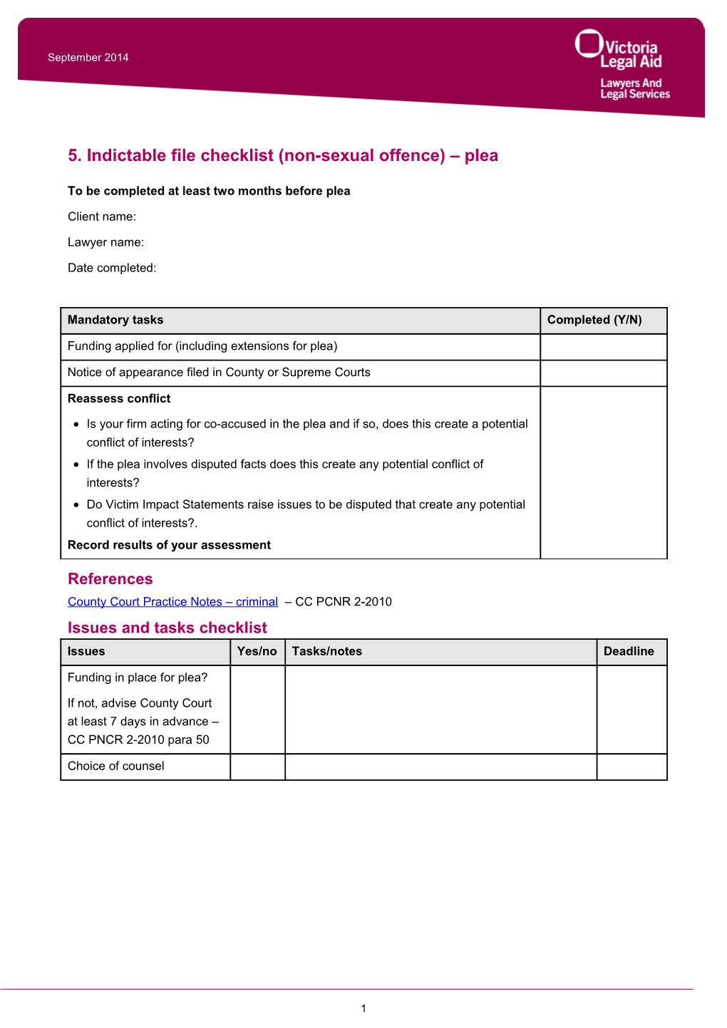 5. Indictable File Checklist (Non-Sexual Offence) Plea