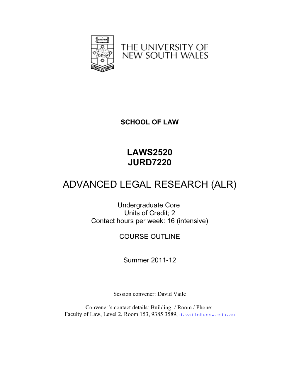 Advanced Legal Research (Alr)