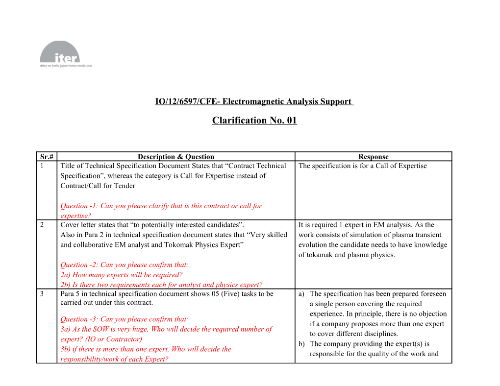 IO/12/6597/CFE- Electromagnetic Analysis Support