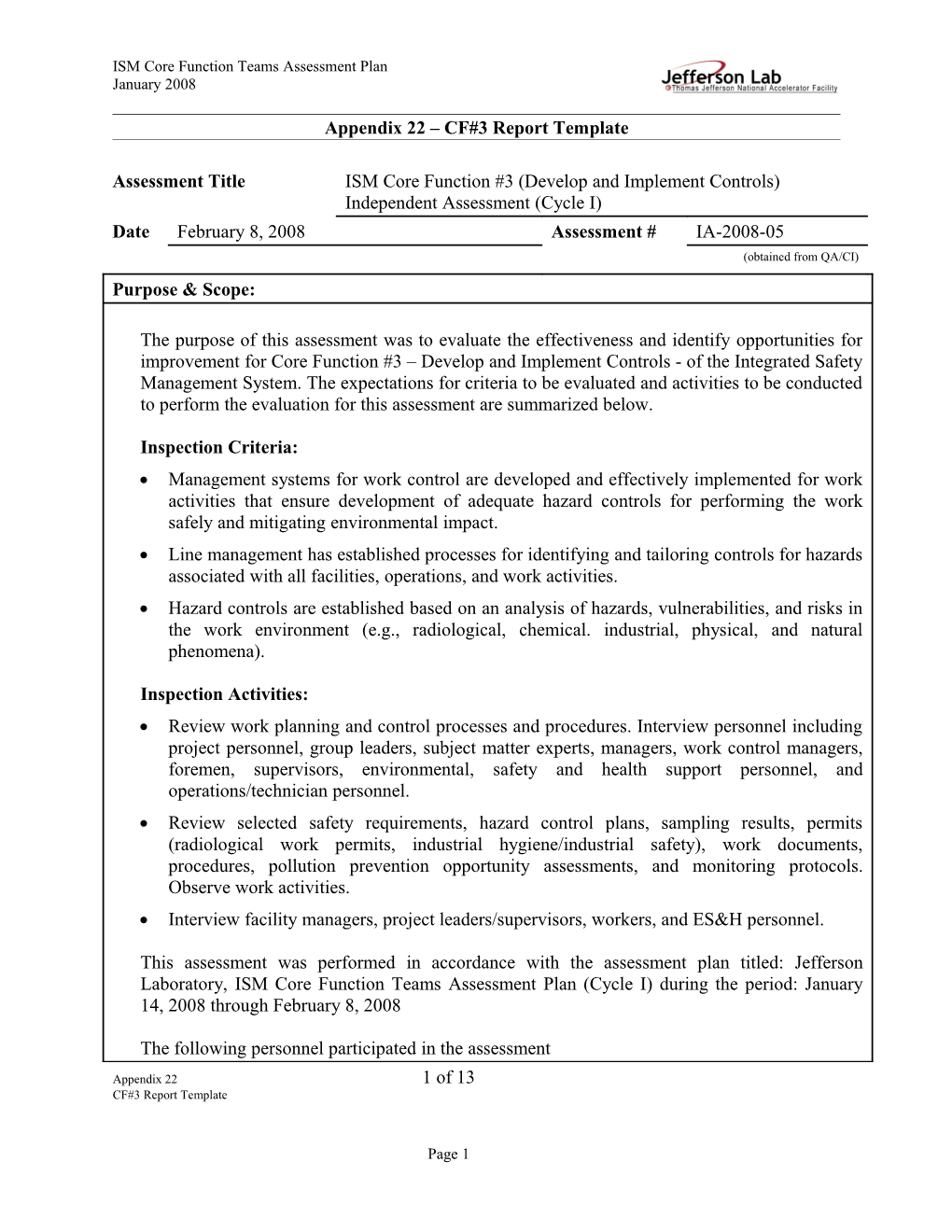 Appendix 22 CF#3Report Template