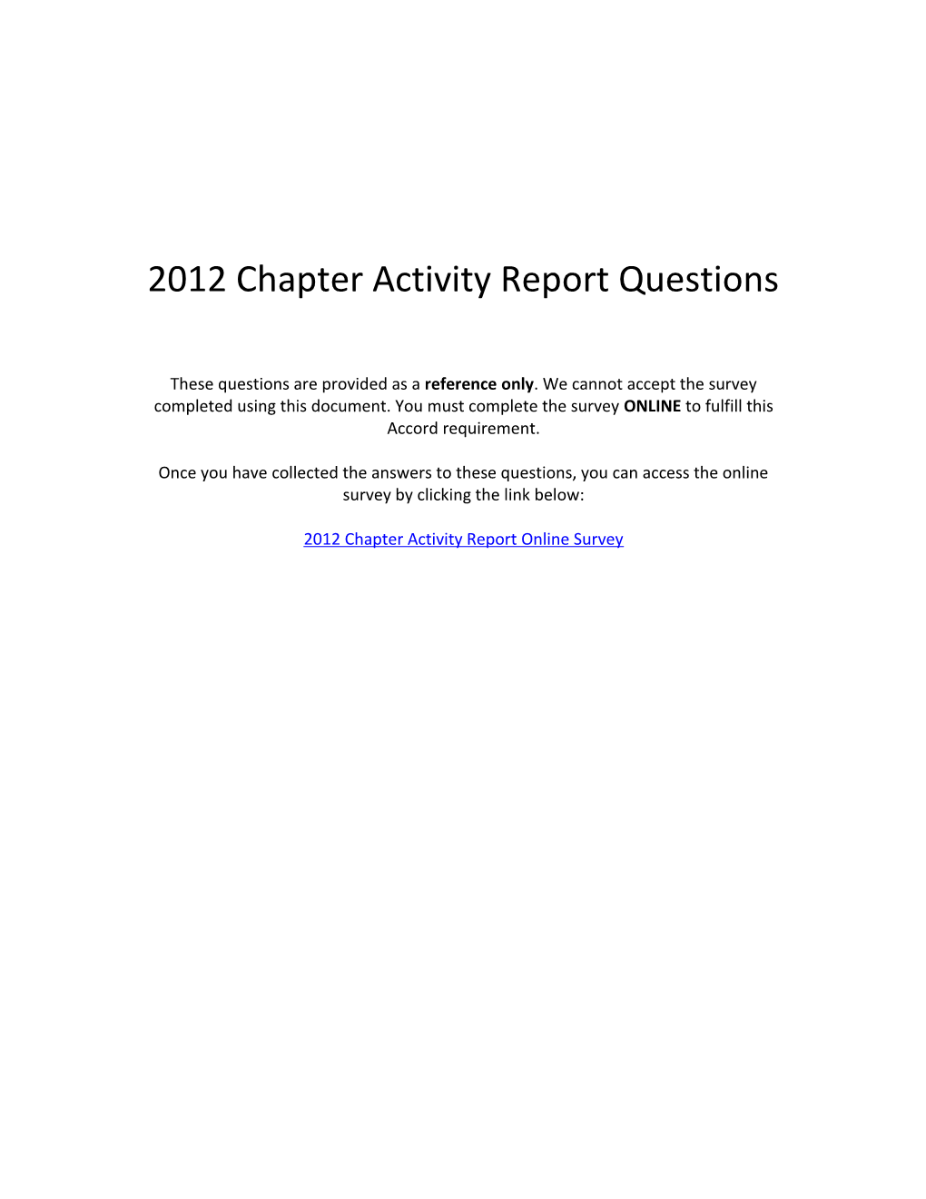 2012 Chapter Activity Report Questions