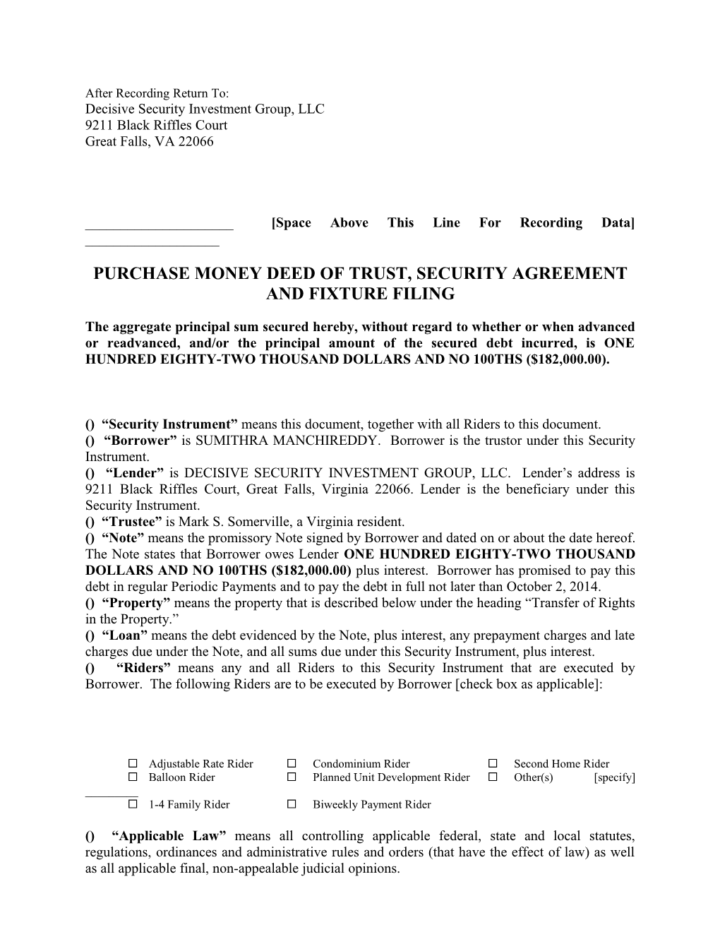 Maryland Security Instrument (Form 3021): Word