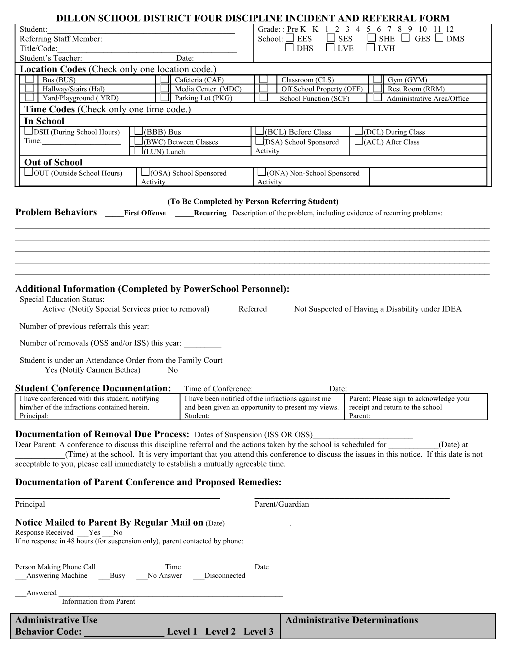 Discipline Referral Form