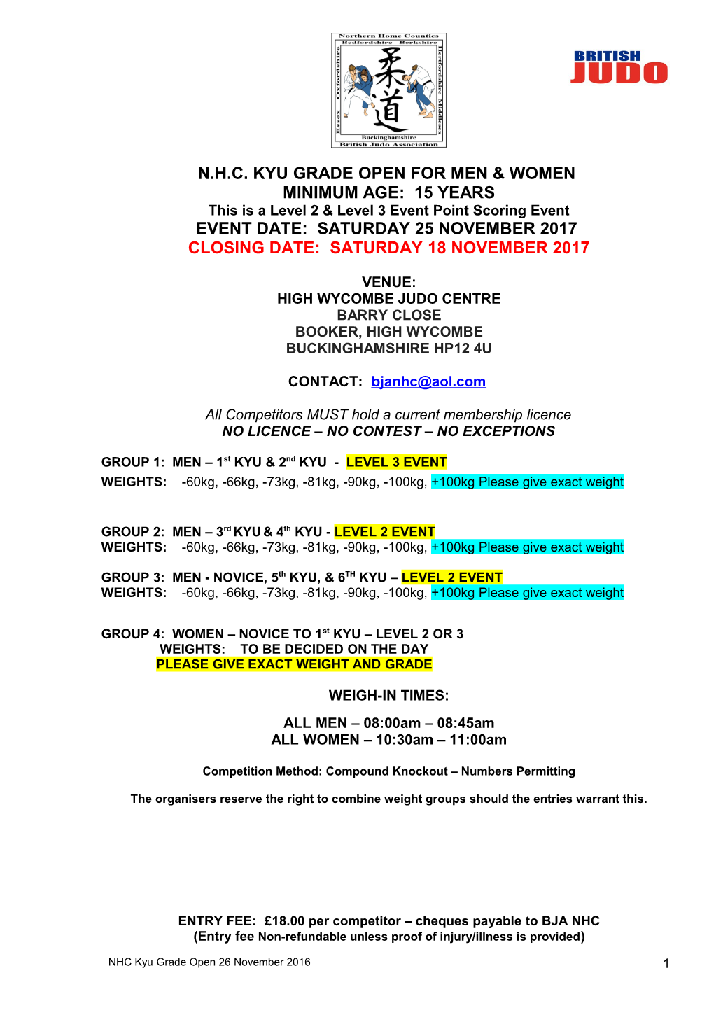 N.H.C. Kyu Gradeopen for Men & Women