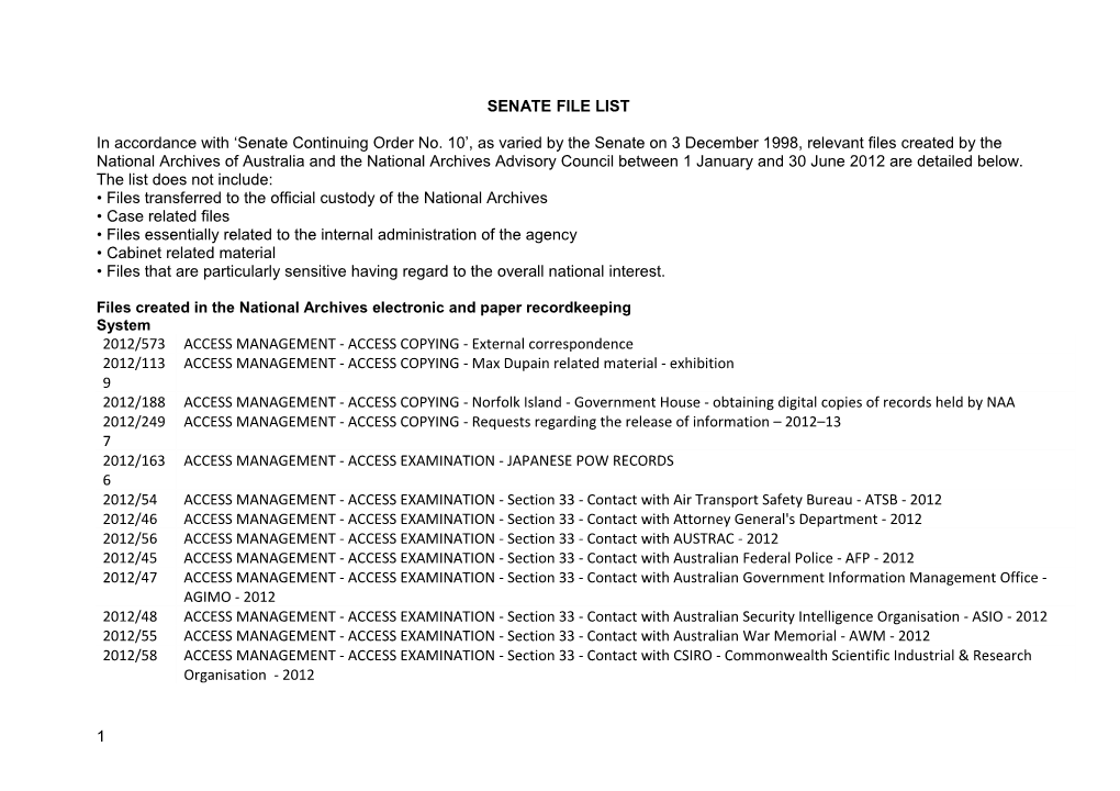 Senate File List