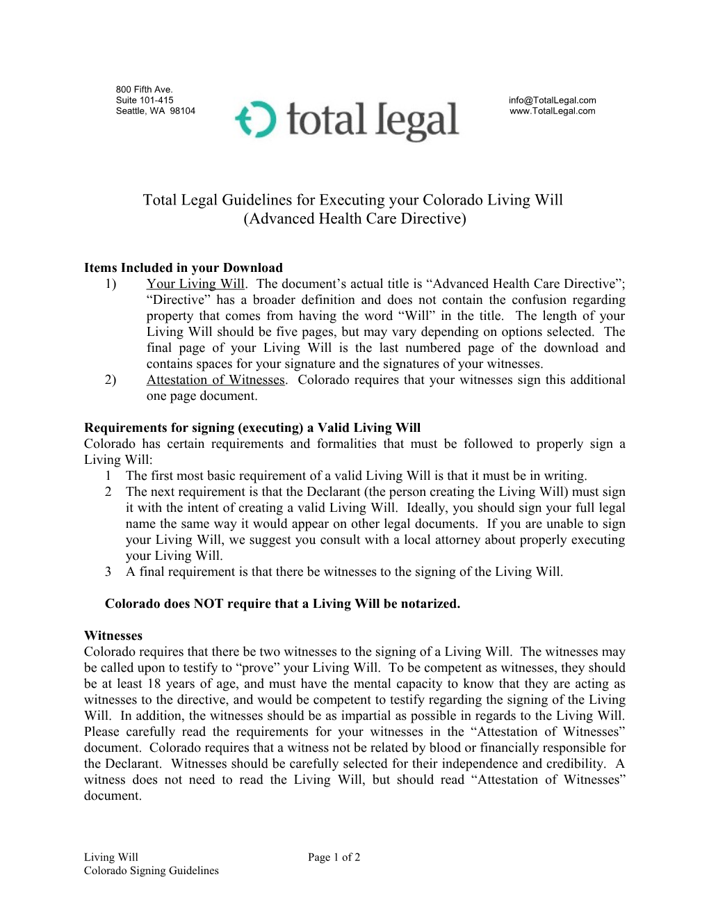 Total Legal Guidelines for Executing Your Colorado Living Will