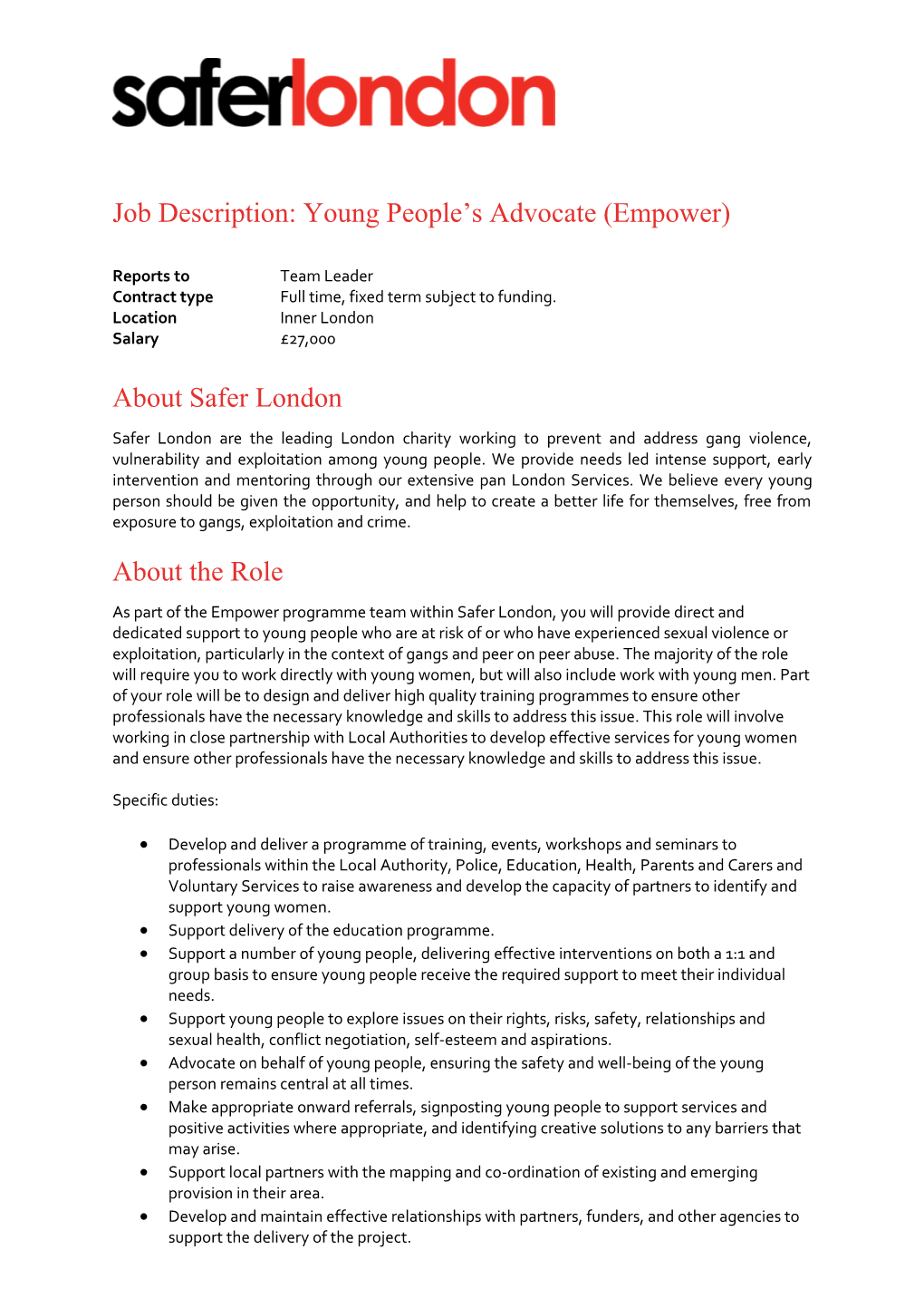 Job Description: Young People S Advocate (Empower)