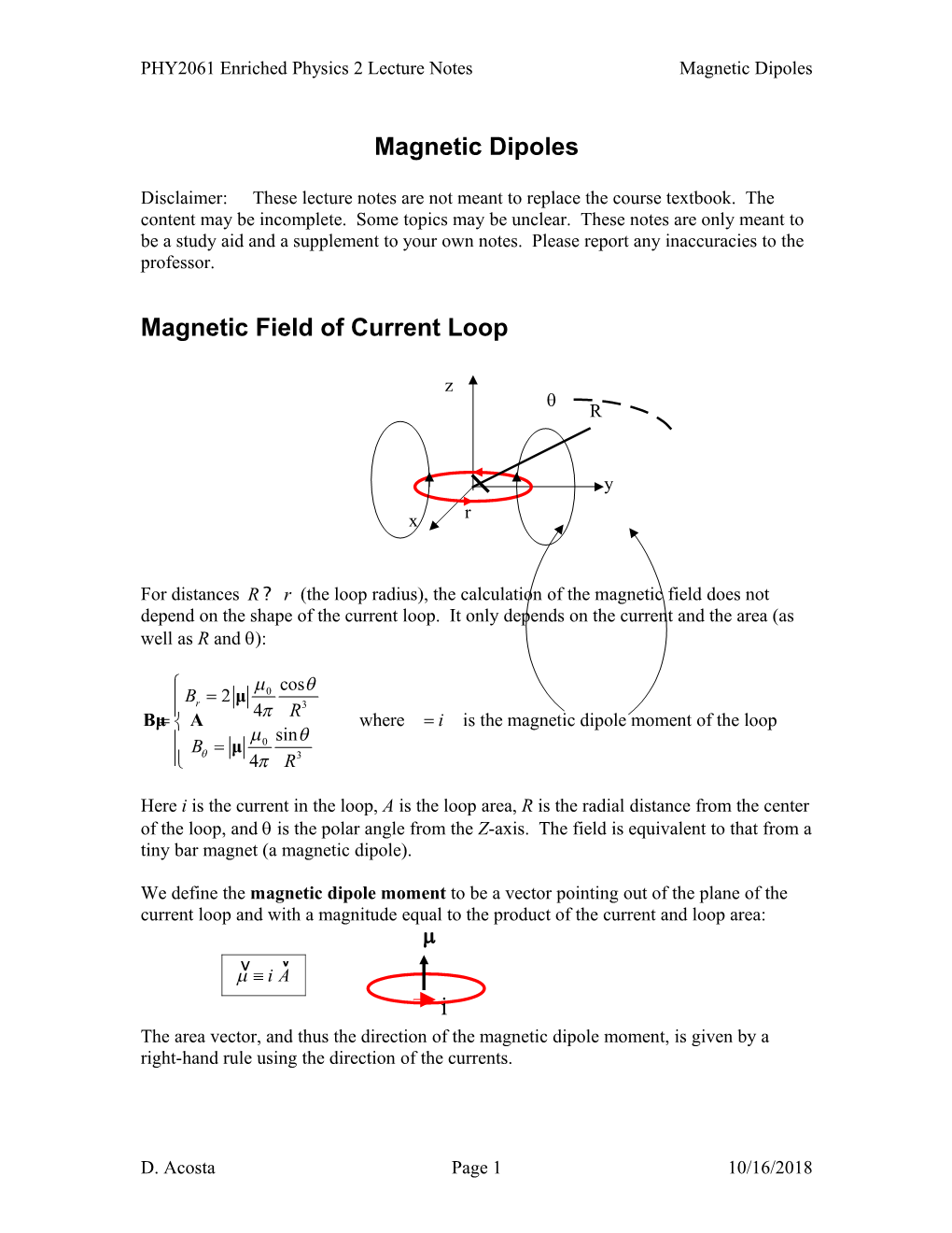 PHY2061 Enriched Physics 2 Lecture Notesmagnetic Dipoles