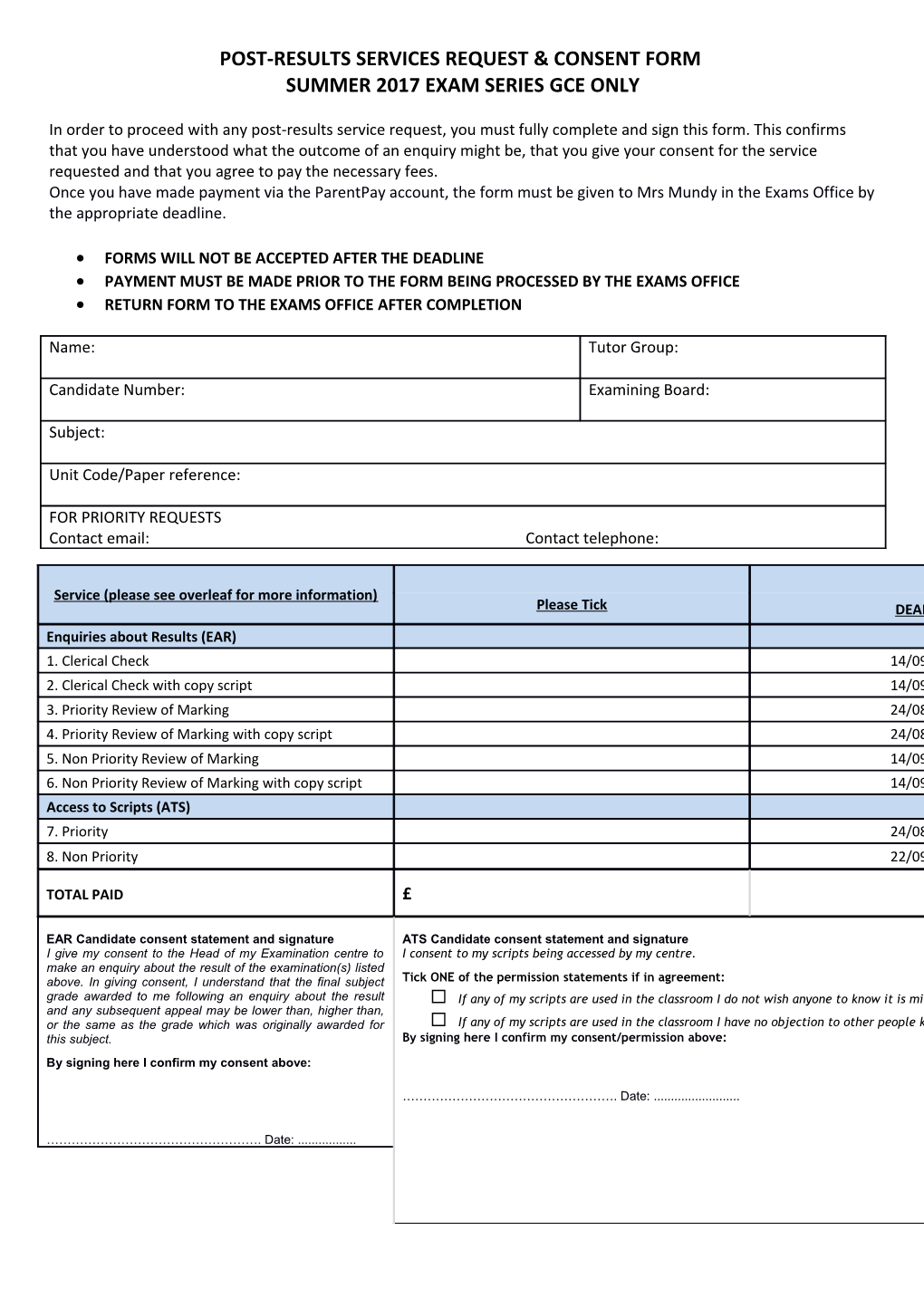 Post-Results Services Request & Consent Form