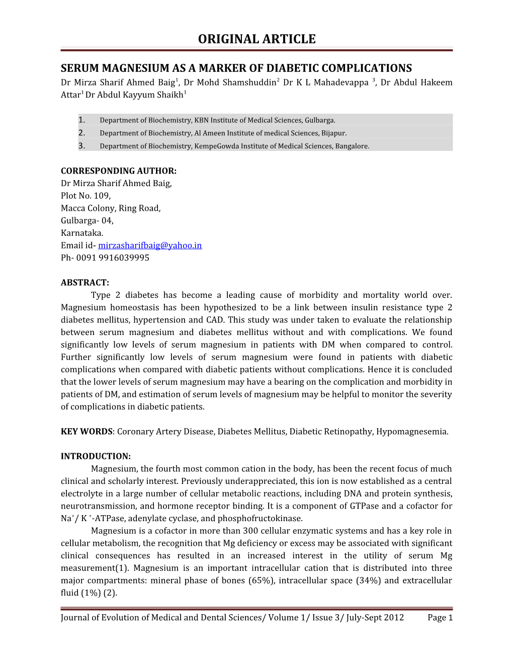 Serum Magnesium As a Marker of Diabetic Complications