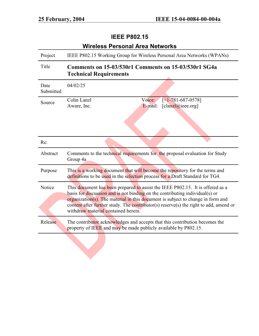 Comments on 15-03/530R1 Sg4a Technical Requirements