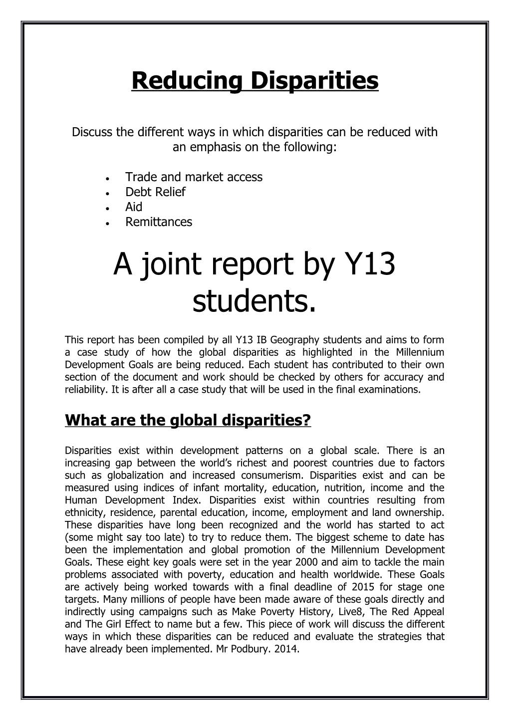 Reducing Disparities