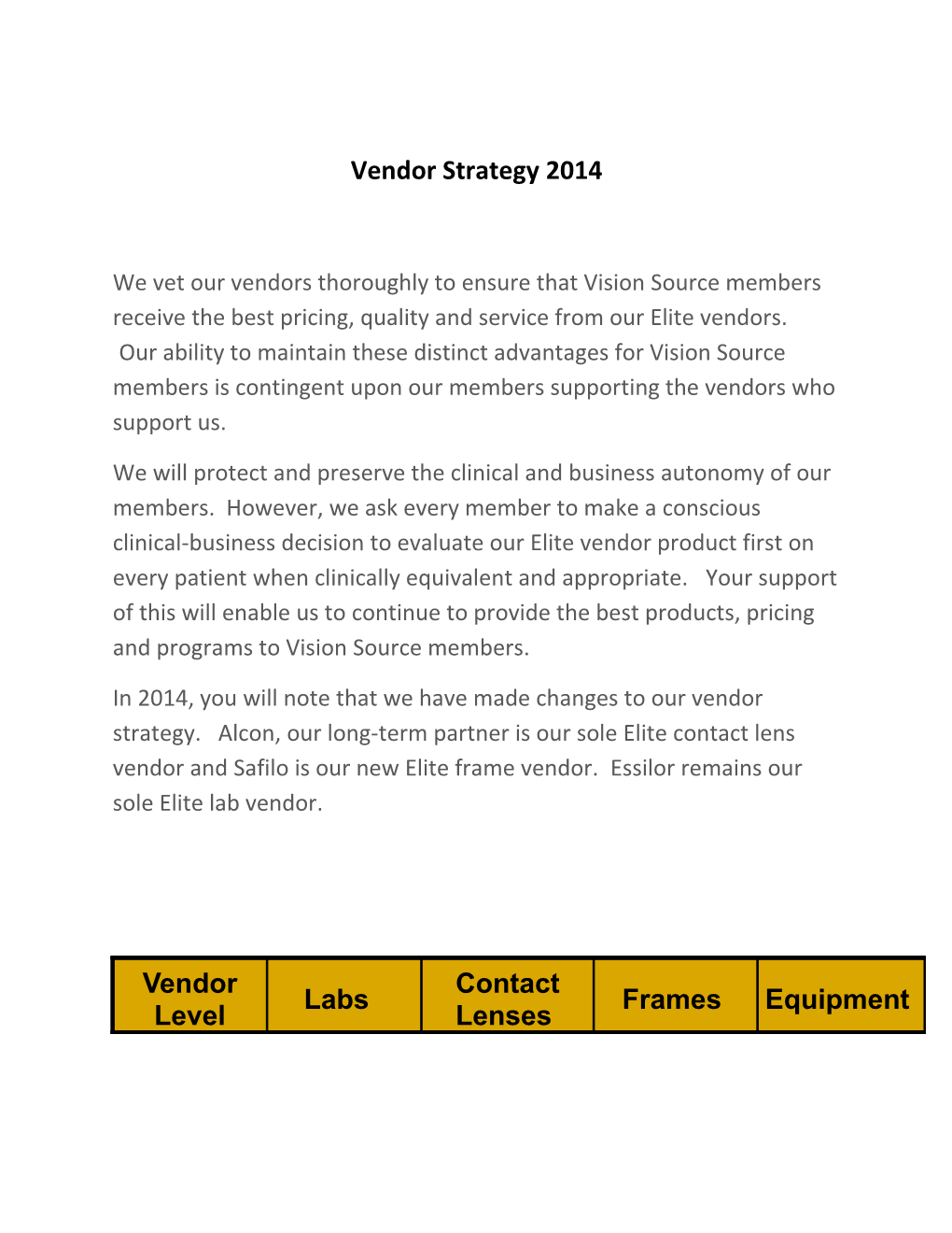 Vendor Strategy 2014