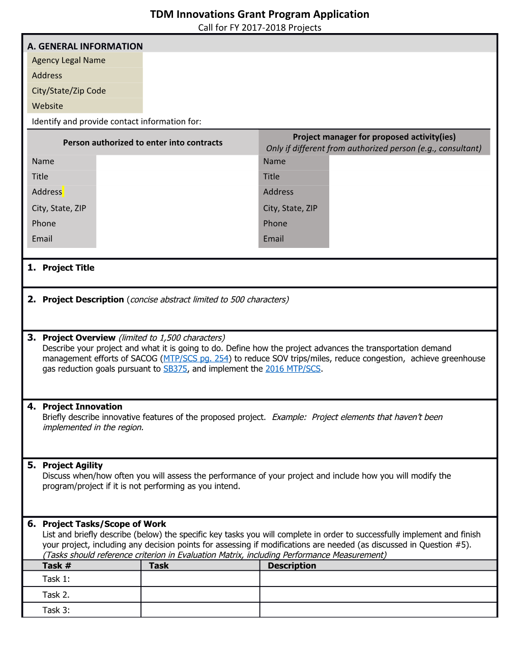 TDM Innovations Grant Program Application