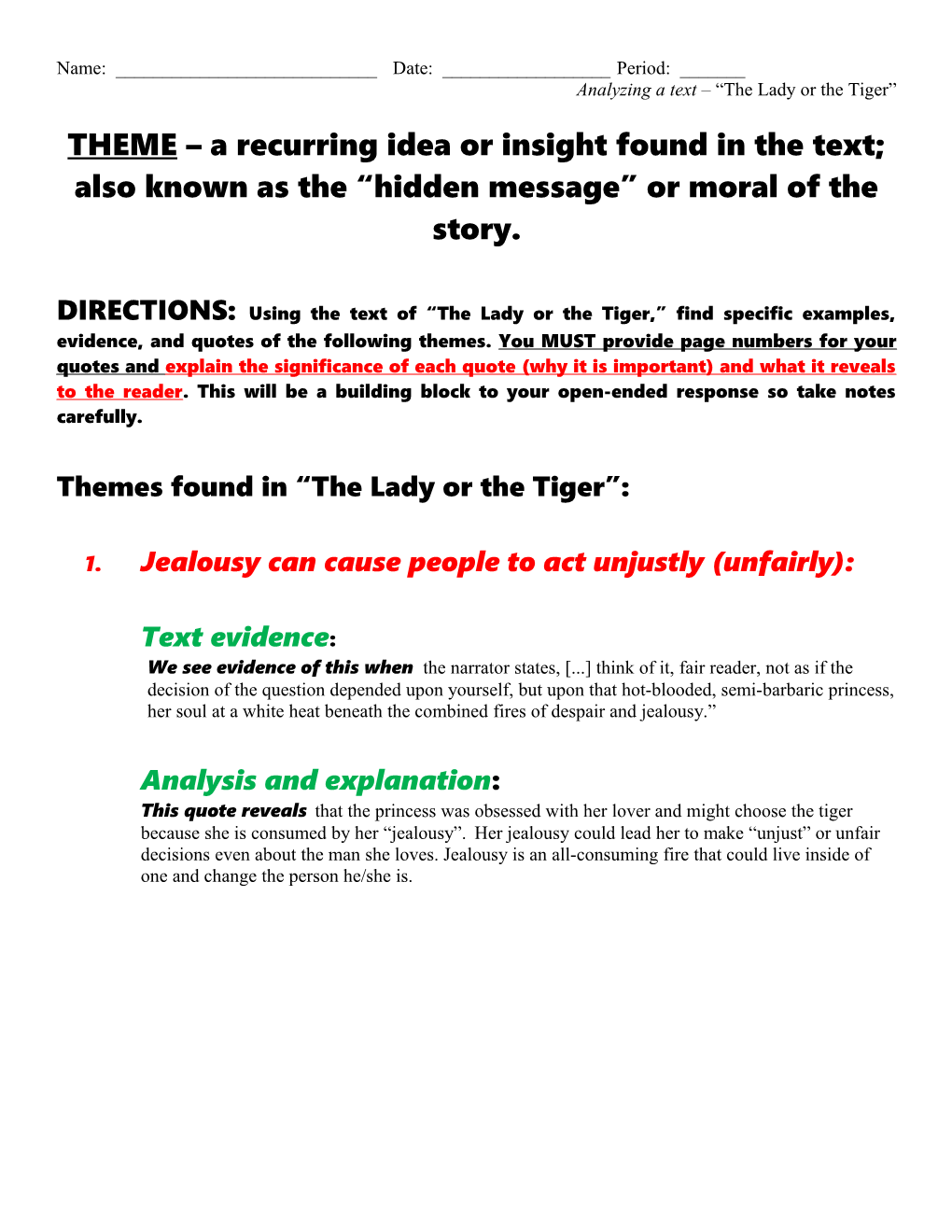 Analyzing a Text the Lady Or the Tiger