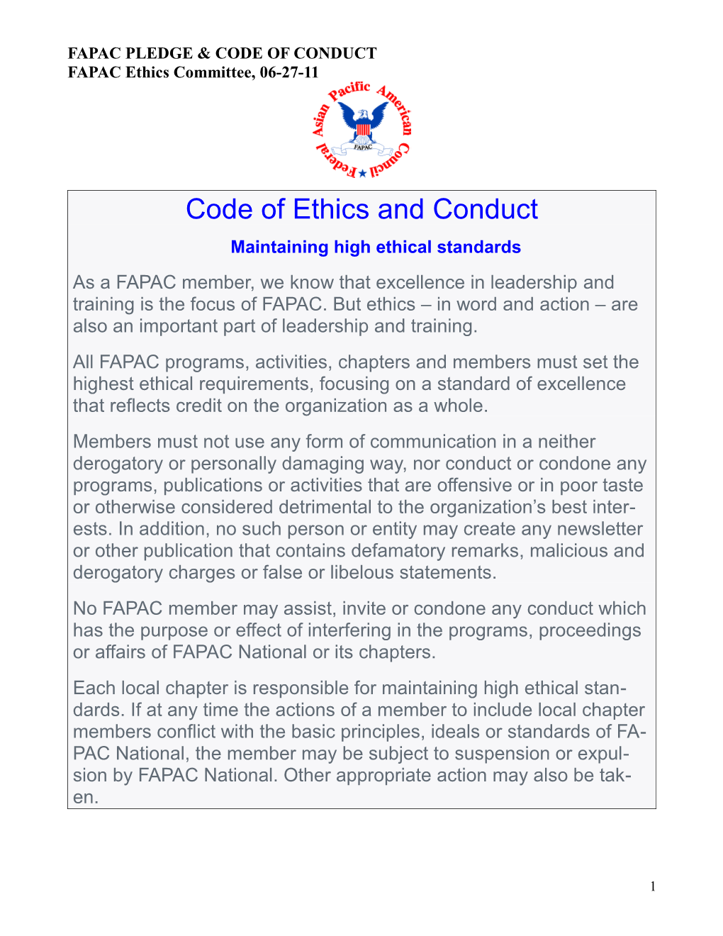 Code of Ethics and Conduct