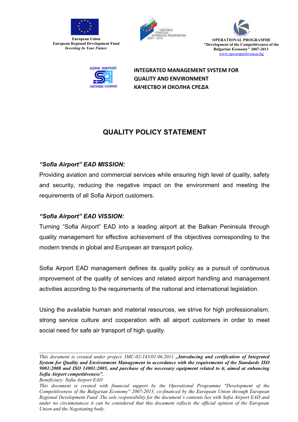 Quality Policy Statement