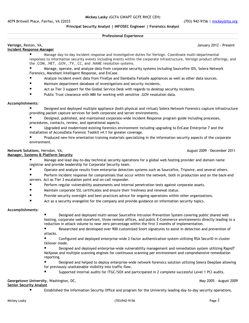 Mickey Lasky Resume 2013