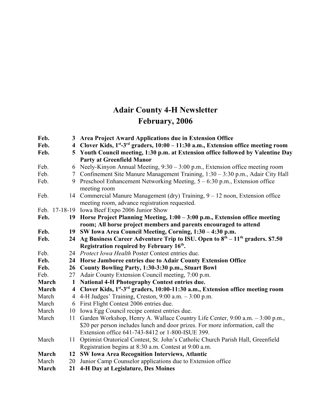 Adair County 4-H Newsletter