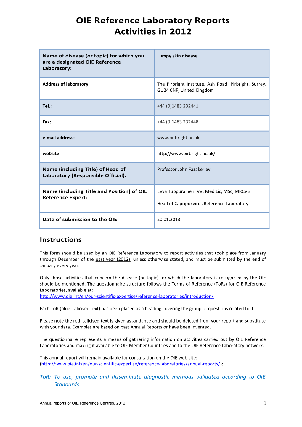 OIE RL for Lumpy Skin Disease Tuppurainen United Kingdom