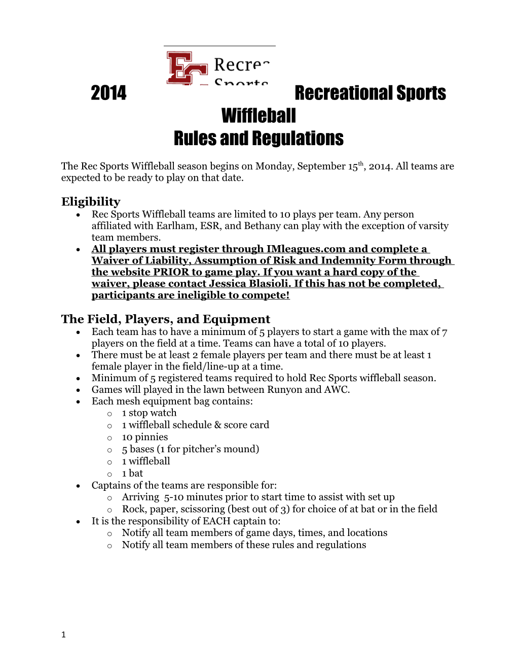 2014 Recreational Sports Wiffleball