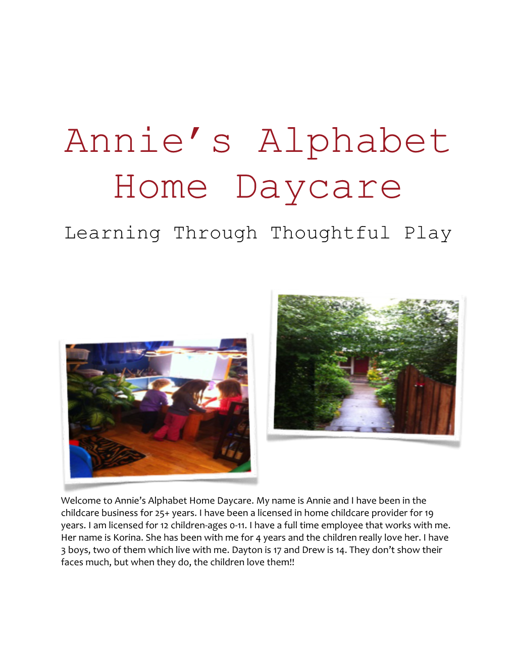 Annie S Alphabet Home Daycare