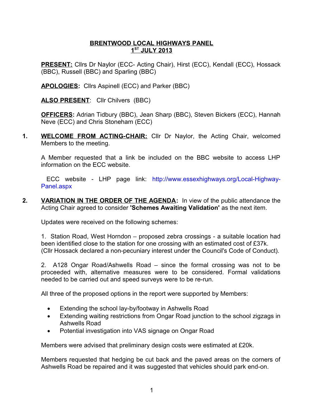 Brentwood Local Highways Panel