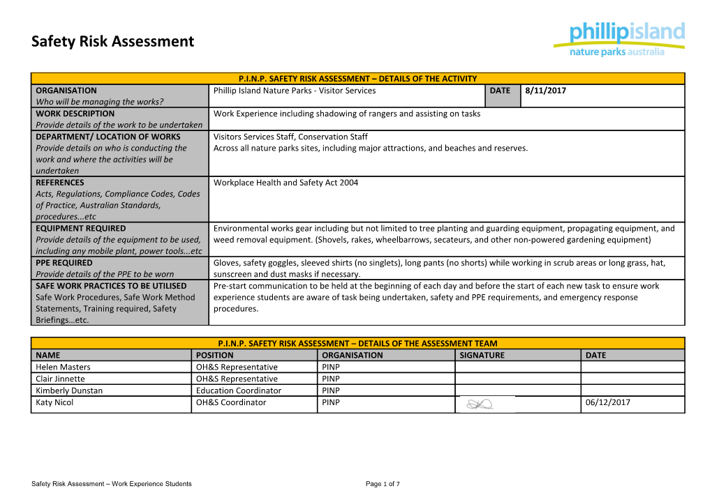 Fed Square Safety Risk Assessment Template