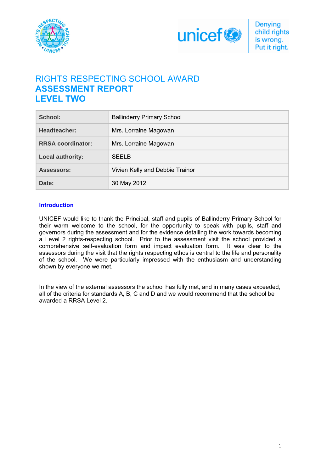 Rights Respecting School Award