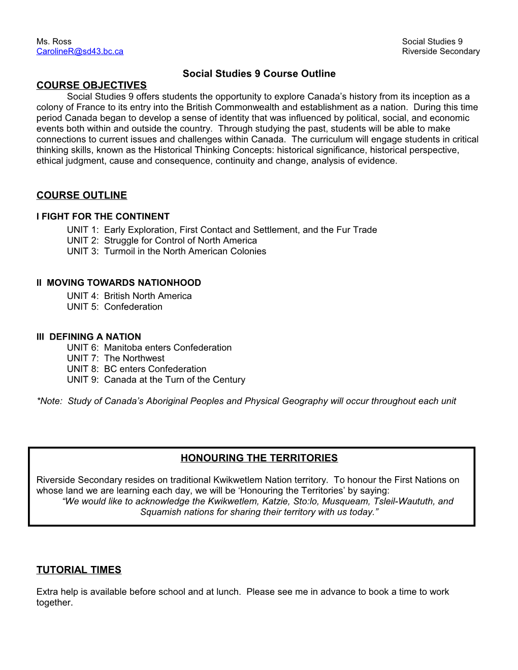 Social Studies 9 Course Outline