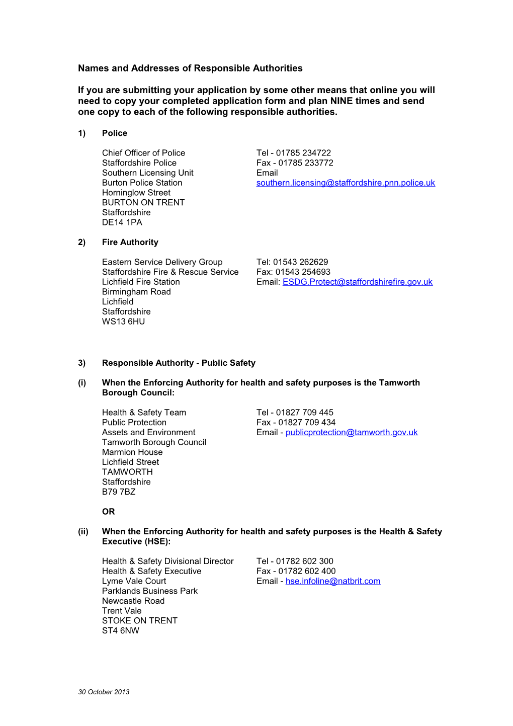 Names and Addresses of Responsible Authorities