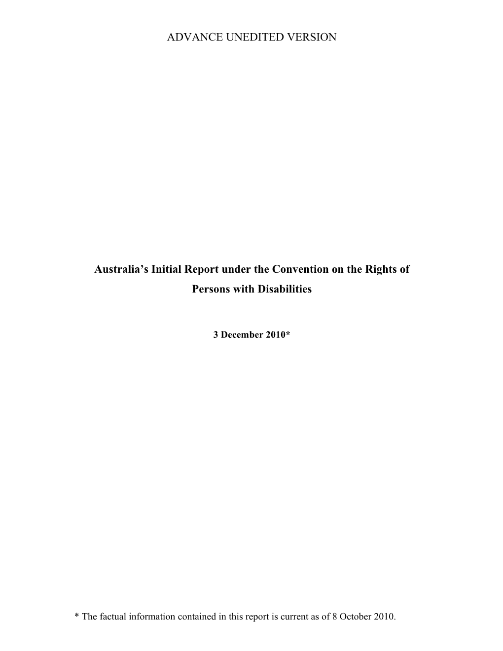 Australia S Initial Report Under the Convention on the Rights of Persons with Disabilities